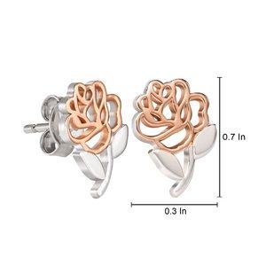 Disney Beauty and the Beast Sterling Silver 14kt Gold Plated Rose Stud Earrings.